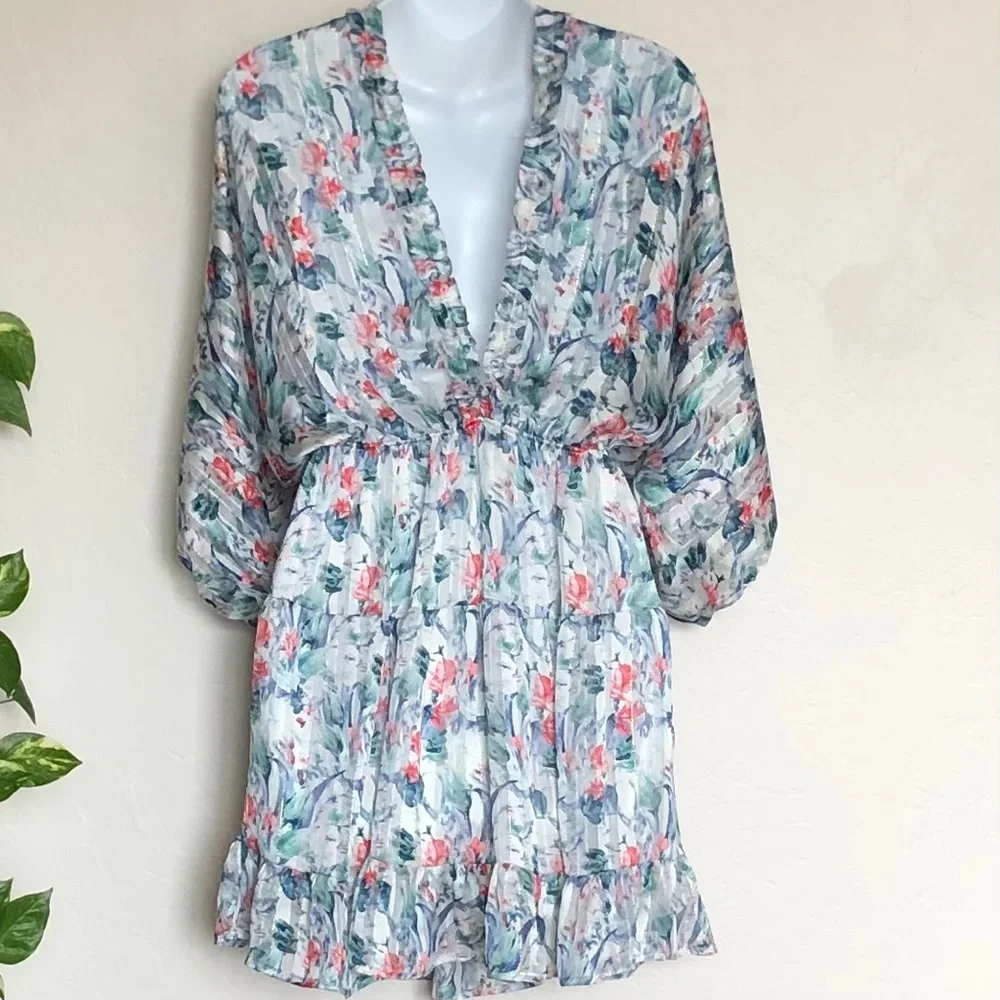 VICI  Floral Ruffle Tiered Babydoll Dress Sz M - Picture 3 of 9